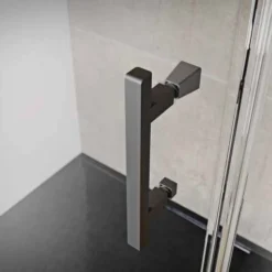 Roman Innov8 Matt Black Hinged Shower Door 1200mm with In-Line Panel - Perfect for Alcove Fitting -Bathroom Sales Shop Innov8 Black Handle closeup 1