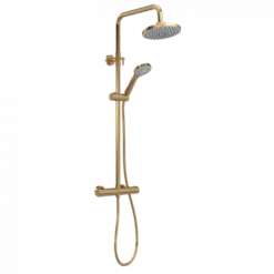 Nuie Round Thermostatic Bar Shower Kit in Brushed Brass | Modern Rigid Riser Shower Kit