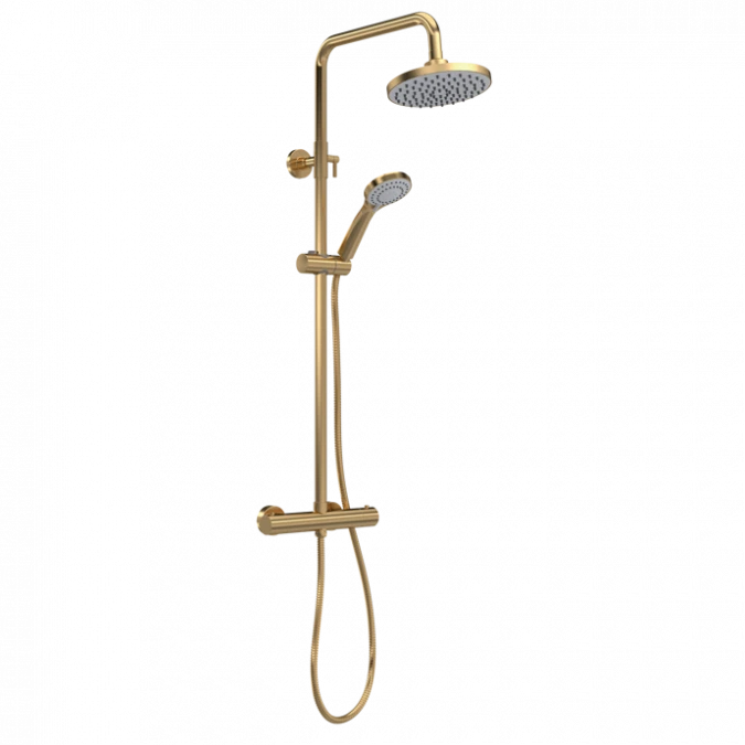 Nuie Round Thermostatic Bar Shower Kit in Brushed Brass | Modern Rigid Riser Shower Kit 3 Nuie Round Thermostatic Bar Shower Kit in Brushed Brass | Modern Rigid Riser Shower Kit
