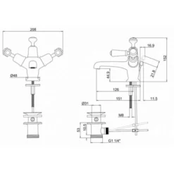 Burlington Kensington Traditional Basin Monobloc Tap with Pop-Up Waste - Chrome Finish -Bathroom Sales Shop KE LD