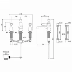 Burlington Kensington Traditional Three Hole Basin Mixer Tap - Chrome Finish -Bathroom Sales Shop KE12 LD