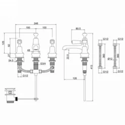 Burlington Kensington Traditional Three Hole Basin Mixer Tap - Chrome Finish -Bathroom Sales Shop KER12 LD