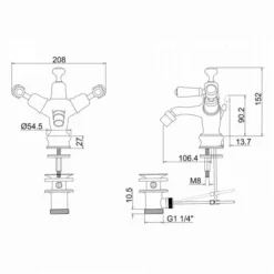 Burlington Kensington Traditional Bidet Mixer Tap with Pop Up Waste - Elegant Bathroom Fixture -Bathroom Sales Shop KER13 LD