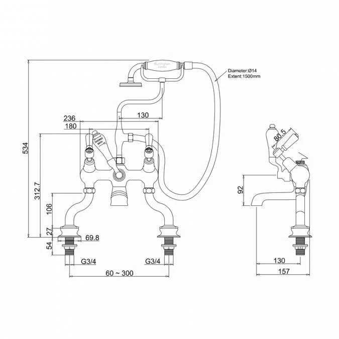 Burlington Kensington Angled Traditional Bath Shower Mixer Tap | Chrome Finish | Premium Quality 6 Burlington Kensington Angled Traditional Bath Shower Mixer Tap | Chrome Finish | Premium Quality - Image 4