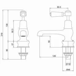 Burlington Kensington 5" Long Nose Traditional Basin Taps | Premium Quality | Chrome Finish -Bathroom Sales Shop KER2 LD