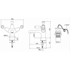 Burlington Kensington Traditional Monobloc Basin Mixer Tap with Plug and Chain - Chrome Finish -Bathroom Sales Shop KER5 LD