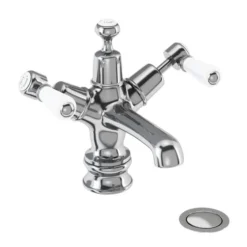 Burlington Kensington Traditional Monobloc Basin Mixer Tap with Sprung Waste - Chrome Finish -Bathroom Sales Shop KER6 CO