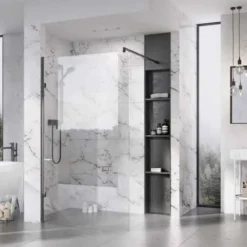 Roman Liberty 957mm Matt Black Wetroom Panel with Clear Glass Corner - Premium Walk-In Shower Solution 7 Roman Liberty 957mm Matt Black Wetroom Panel with Clear Glass Corner - Premium Walk-In Shower Solution -Bathroom Sales Shop KLCP1213B 3 1