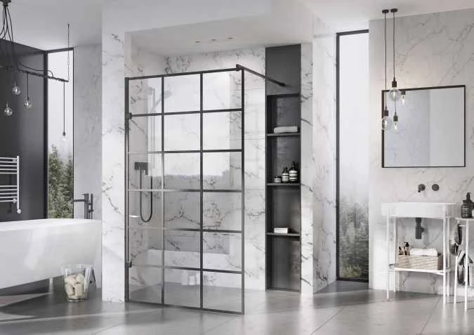 Roman Liberty Matt Black Grid Wetroom Panel - 1157mm | Stylish Walk-In Shower Solution 5 Roman Liberty Matt Black Grid Wetroom Panel - 1157mm | Stylish Walk-In Shower Solution - Image 3