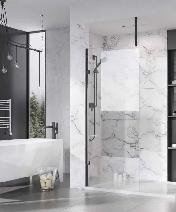 Roman Liberty 1057mm Matt Black Wetroom Panel with Clear Glass Corner | Premium Walk-In Shower Solution 3 Roman Liberty 1057mm Matt Black Wetroom Panel with Clear Glass Corner | Premium Walk-In Shower Solution