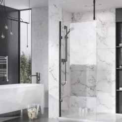 Roman Liberty 857mm Matt Black Wetroom Panel With Clear Glass Corner - Stylish & Functional -Bathroom Sales Shop KLCP913B 2 3