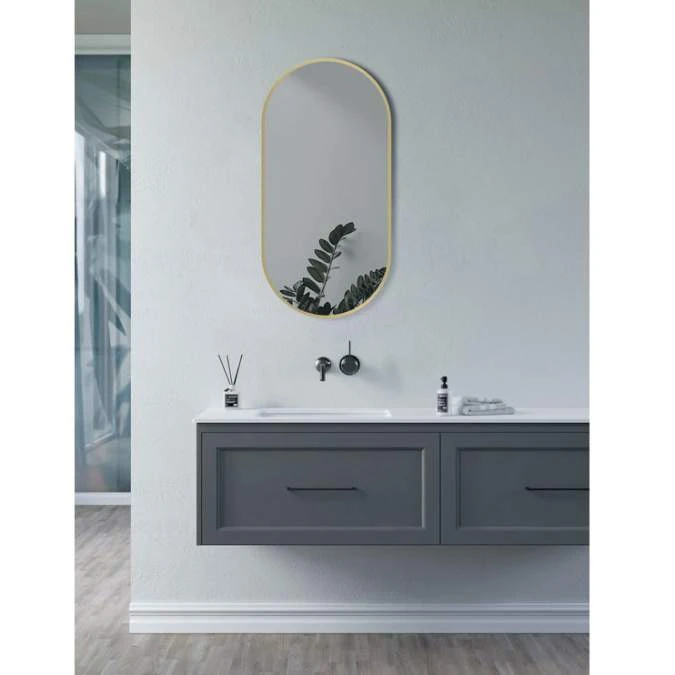 Kaiya 800 x 400mm Oblong Bathroom Mirror - Brushed Brass Finish 4 Kaiya 800 x 400mm Oblong Bathroom Mirror - Brushed Brass Finish - Image 2