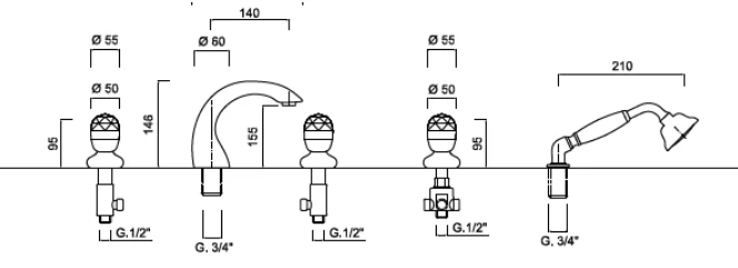 Sagittarius Liberty Crystal 5 Hole Bath Filler Tap - Modern Bathroom Taps 4 Sagittarius Liberty Crystal 5 Hole Bath Filler Tap - Modern Bathroom Taps - Image 2