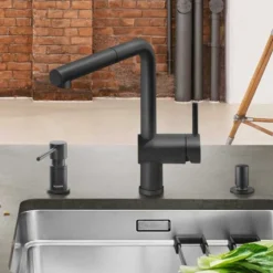 Blanco Linus S Matt Black Kitchen Tap - 525807 | Modern Monobloc Tap -Bathroom Sales Shop LINUS S MATT BLACK LIFESTYLE 2