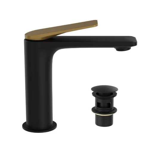 Jaquar Laguna Matt Black & Gold Semi Extended Mono Basin Mixer Tap - Premium Bathroom Tap 3 Jaquar Laguna Matt Black & Gold Semi Extended Mono Basin Mixer Tap - Premium Bathroom Tap