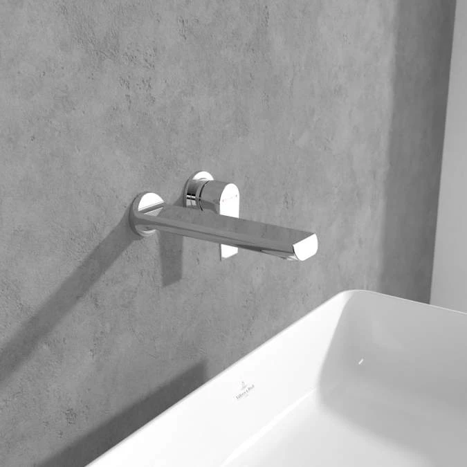 Villeroy & Boch Liberty Wall Mounted Single Lever Basin Mixer Tap - Chrome, 195mm Spout 4 Villeroy & Boch Liberty Wall Mounted Single Lever Basin Mixer Tap - Chrome, 195mm Spout - Image 2