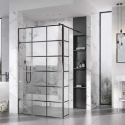 Roman Liberty Matt Black Grid Wetroom Panel - 1157mm | Stylish Walk-In Shower Solution 9 Roman Liberty Matt Black Grid Wetroom Panel - 1157mm | Stylish Walk-In Shower Solution -Bathroom Sales Shop Liberty Black Grid panel x1 with return