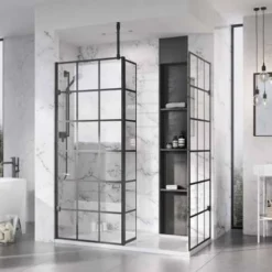 Roman Liberty Matt Black Grid Wetroom Panel - 957mm | Stylish & Durable Shower Solution -Bathroom Sales Shop Liberty Black Grid panels x2 with Return 2