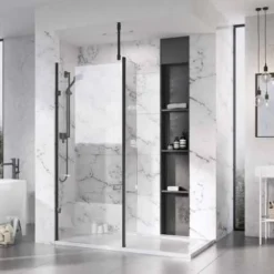 Roman Liberty 1057mm Matt Black Wetroom Panel with Clear Glass Corner | Premium Walk-In Shower Solution 7 Roman Liberty 1057mm Matt Black Wetroom Panel with Clear Glass Corner | Premium Walk-In Shower Solution -Bathroom Sales Shop Liberty Black Panel with return clear glass 2 2