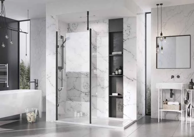 Roman Liberty 1057mm Matt Black Wetroom Panel with Clear Glass Corner | Premium Walk-In Shower Solution 5 Roman Liberty 1057mm Matt Black Wetroom Panel with Clear Glass Corner | Premium Walk-In Shower Solution - Image 3