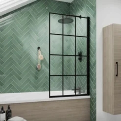 Matt Black Square Framed Bath Screen Nuie | Single Panel Bath Shower Screen -Bathroom Sales Shop NSSQBF MAIN2 1