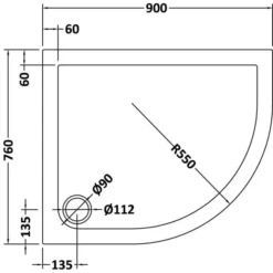 Nuie 900 x 760 Offset Quadrant Shower Tray RH - Free Waste | High-Quality Showering Solution -Bathroom Sales Shop NTP102 LD