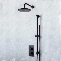 Scudo Core Black Round Handle Concealed Shower Valve Kit - Head & Handset Riser Included -Bathroom Sales Shop NU 023 Lifestyle 1