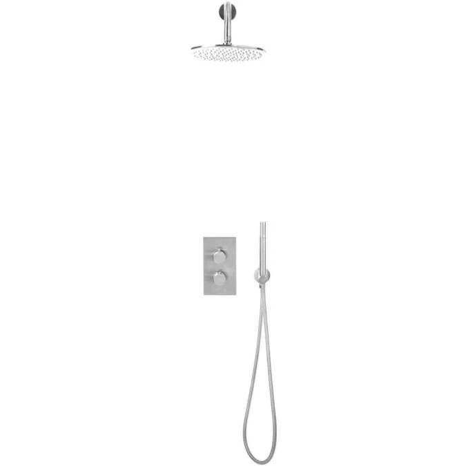 Scudo Core Chrome Round Handle Concealed Shower Valve with Fixed Head & Hand Set 3 Scudo Core Chrome Round Handle Concealed Shower Valve with Fixed Head & Hand Set
