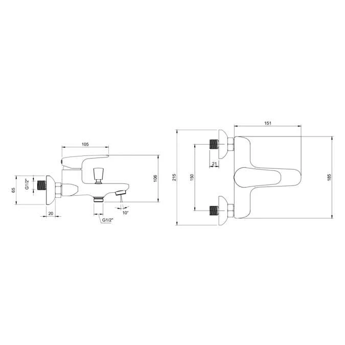 Villeroy & Boch O.novo Start Wall Mounted Single Lever Bath Shower Mixer in Chrome 4 Villeroy & Boch O.novo Start Wall Mounted Single Lever Bath Shower Mixer in Chrome - Image 2