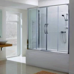 Lakes 1600mm Over Bath Double Sliding Bath Screen - Modern Sliding Shower Screen -Bathroom Sales Shop Over Bath Semi Frameless Double Slider Door 2 1
