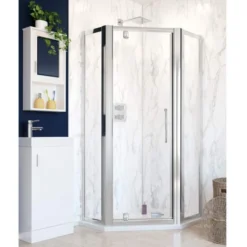 Semi-Framed Pentagon Bi-fold Shower Door with Side Panels - Silver - Lakes - Classic | Pentangle Shower Enclosure