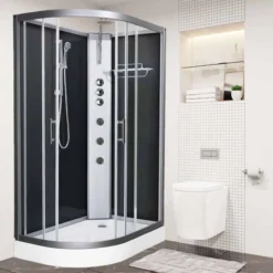 Vidalux Pure 1200 Hydro Massage Shower Cabin - Black Glass, Right Handed, 1200x800mm