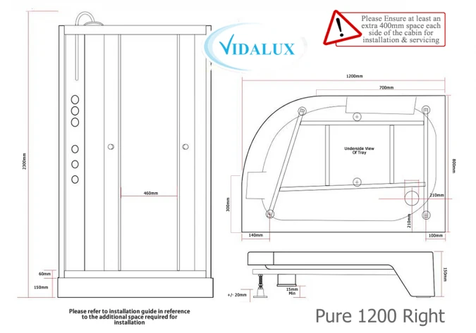 Vidalux Pure 1200 Hydro Massage Shower Cabin - Black Glass, Right Handed, 1200x800mm 6 Vidalux Pure 1200 Hydro Massage Shower Cabin - Black Glass, Right Handed, 1200x800mm - Image 4