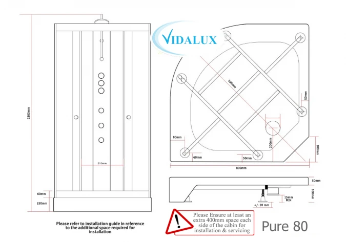 Vidalux Pure 800 Hydro Massage Shower Cabin - 800x800mm Black Glass | Luxury Shower Enclosure 6 Vidalux Pure 800 Hydro Massage Shower Cabin - 800x800mm Black Glass | Luxury Shower Enclosure - Image 4