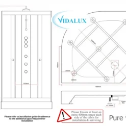 Vidalux Pure 900 Hydro Massage Shower Cabin - 900 x 900mm Black Glass with Steam & Sauna Features -Bathroom Sales Shop Pure 900