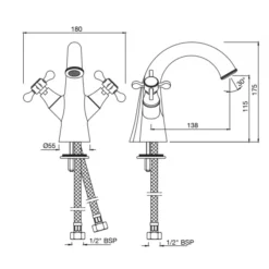 Jaquar Queens Prime Matt White Twin Handle Basin Mixer Tap - Premium Bathroom Tap -Bathroom Sales Shop Queens 2 Tech