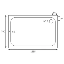 Deluxe 1685 x 700mm Rectangular Shower Tray with Free Chrome Waste - Premium Quality -Bathroom Sales Shop RDBS104345 LD