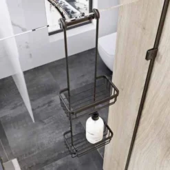 Roman Matt Black Double Hook Over Shower Basket With Hooks - RSB01B | Stylish Bathroom Organizer -Bathroom Sales Shop RSB01B lifestyle 1