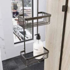 Roman Matt Black Double Hook Over Shower Basket With Hooks - RSB01B | Stylish Bathroom Organizer -Bathroom Sales Shop RSB01B lifestyle 2