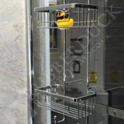 Roman RSB01 Chrome Double Hanging Shower Basket With Hooks – Durable Bathroom Organiser -Bathroom Sales Shop RSB01 2