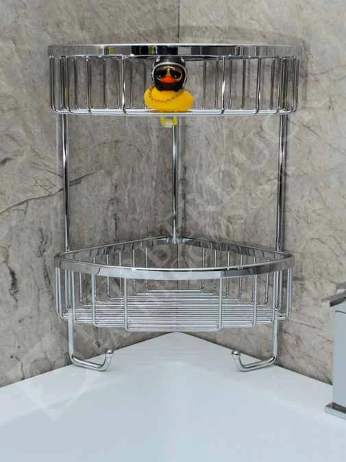 Roman Double Corner Shower Basket With Hook - RSB05 - Chrome | Durable & Stylish Bathroom Organizer 5 Roman Double Corner Shower Basket With Hook - RSB05 - Chrome | Durable & Stylish Bathroom Organizer - Image 3