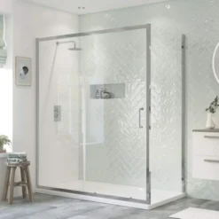 Relax 1200mm Sliding Shower Door - Modern & Durable Shower Enclosure 6 Relax 1200mm Sliding Shower Door - Modern & Durable Shower Enclosure -Bathroom Sales Shop Relax Slider Lifestyle with Side Panel 2