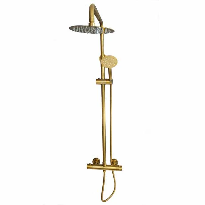 Signature Ripley Brushed Brass Round Thermostatic Dual Head Shower Set - Premium Shower Kit 3 Signature Ripley Brushed Brass Round Thermostatic Dual Head Shower Set - Premium Shower Kit