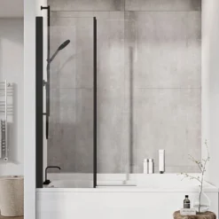 Roman Lumin8 Pivoting Bath Screen - Matt Black Frame | Easy Installation & Modern Design -Bathroom Sales Shop Roman Lumin8 Pivoting Bath Screen Black Frame