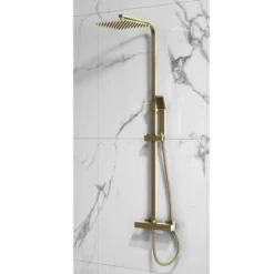 Elliott Square Brushed Brass Dual Head Thermostatic Shower Kit with Metal Fixed Head -Bathroom Sales Shop SK700