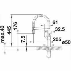 Blanco Solenta - S Chrome Kitchen Tap - 522404 | Premium Monobloc Kitchen Tap -Bathroom Sales Shop SOLENTA LINE DRAWING SIDE VIEW