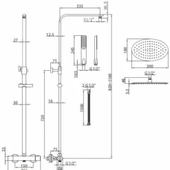 Polo Oval Dual Head Exposed Shower with Metal Fixed Head - Premium Rigid Riser Shower Kit -Bathroom Sales Shop Scudo Marco Oval Rigid Riser Chrome Shower Technical