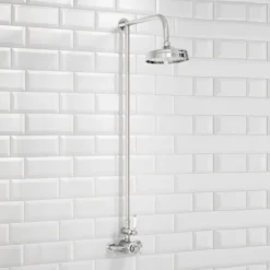 Scudo York Traditional Chrome Rigid Riser Shower Valve with Fixed Head | Durable & Stylish Shower Solution -Bathroom Sales Shop Scudo Traditional Chrome Rigid Riser Shower with Fixed Head shower005