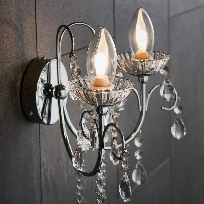 Shetland 2 Arm Chrome Chandelier Wall Light for Bathroom | Modern Wall Lighting 4 Shetland 2 Arm Chrome Chandelier Wall Light for Bathroom | Modern Wall Lighting - Image 2