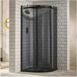 Aquaglass+ Sphere 800x800mm Black Glass Quadrant Shower Enclosure | Modern One-Door Design